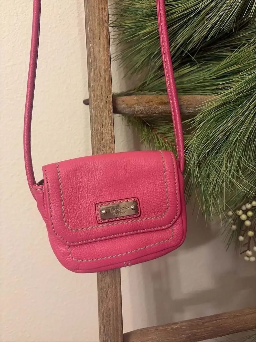 Tignanello Pebbled Leather Mini Flap Crossbody Bag in Pink